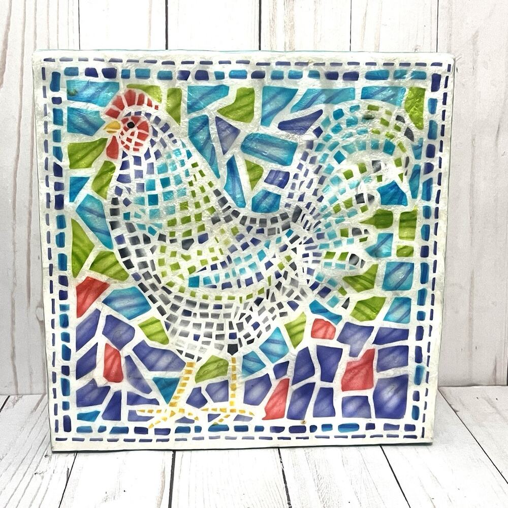 Handmade Capiz Shell Chicken Keepsake Mosiac Decorative Box Made in Philippines